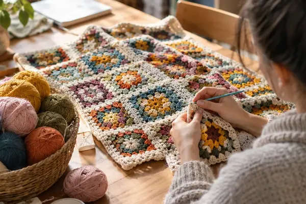 Constructing a Seamless Granny Square Cardigan Without Weaving in Endless Ends