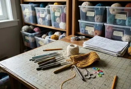 Ergonomic crochet hooks resting on a textured crocheted blanket